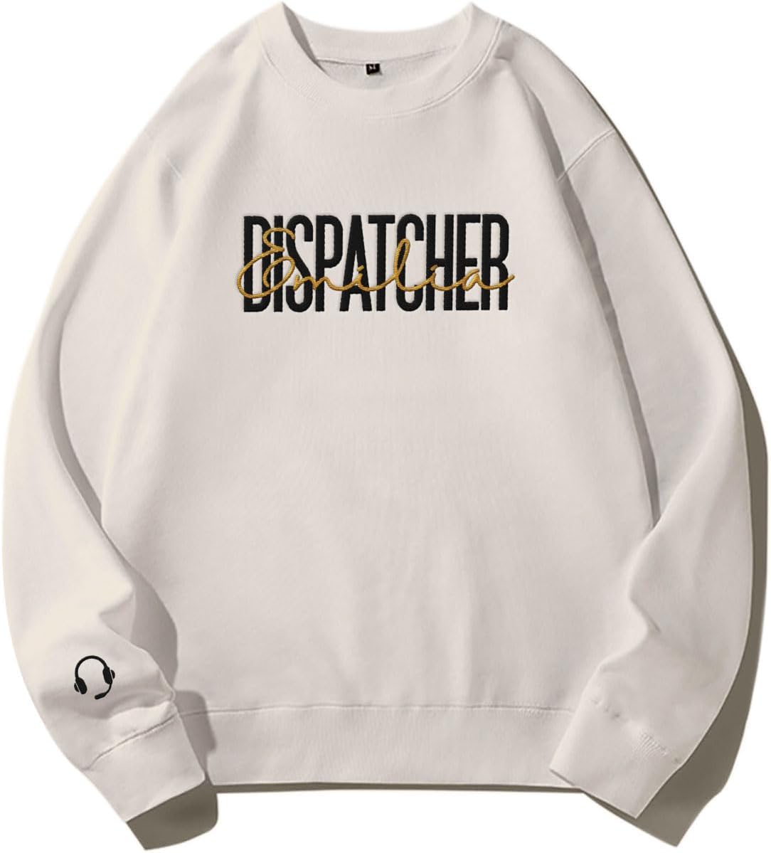 Leeprints Personalized Embroidered Dispatcher 911 Sweatshirt, Pulse Dispatch Embroider Hoodie, Thin Gold Line 911