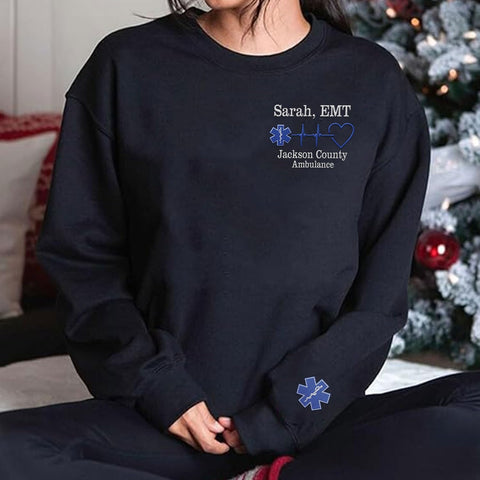 Intenprints Personalized EMS EMT Embroidered Sweatshirt, Custom EMS EMT Paramedic Uniform Emergency Medical Technician Shirts