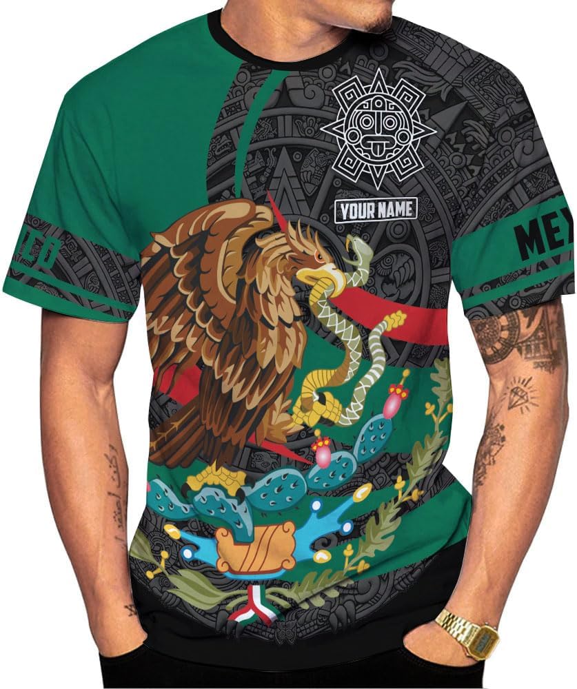 RoyalBro Personalized Mexico Shirts, Camisas De Mexico, Mexico Shirts for Men, Mexican Flag Jersey Shirt Mexico 3D Shirt