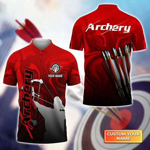 Woseprints Custom Archery T-Shirt Bow and Arrow Personalized Polo Shirts for Archer Men Women Target Shirt Team Apparel Gifts