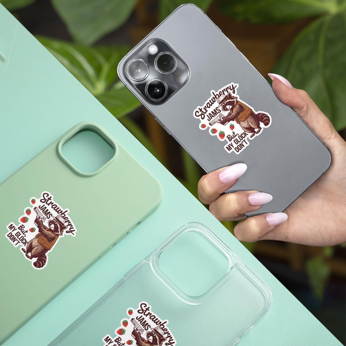 3 Pcs Strawberry Jams But My Gl**k Don't Sticker Funny Raccoon Meme Sarcastic Joke, Raccoon Bumper Sticker- Vinyl Sticker 3 Inches for Water Bottles Laptop Phone Car Window Helmet