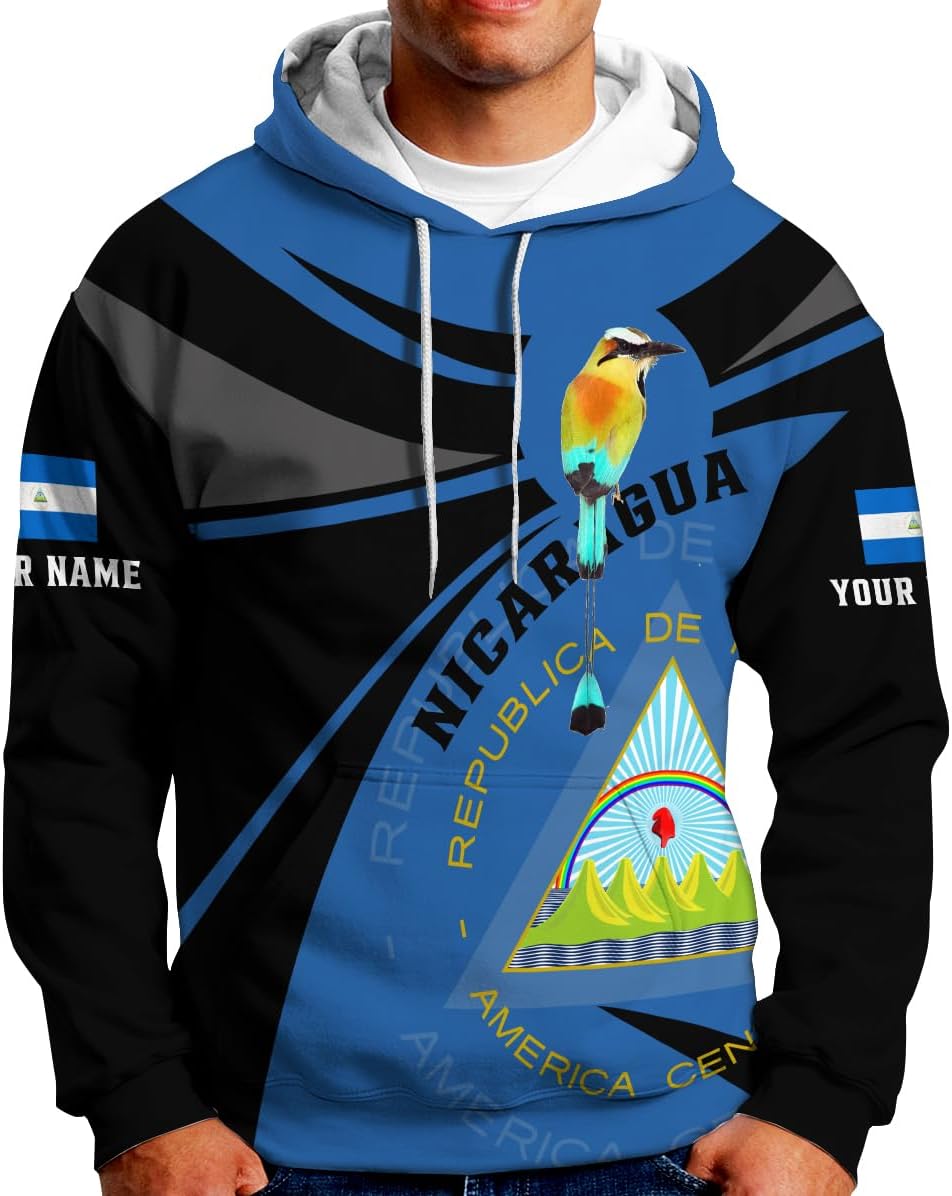 HomeDesign Personalized Nicaragua Hoodie Shirt Custom Nicaragua Flag Shirt for Men & Women Nicaragua Camisas Sweater