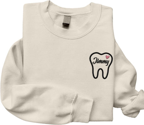 Personalized Dental Assistant Dental Hygienist Embroidered Sweatshirt Crew Neck Smile Dental Teeth Dentist Shirt Long Sleeve