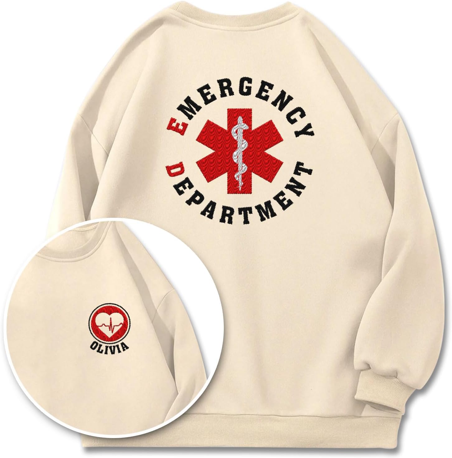 Leeprints Custom Emergency Department Embroidered Sweatshirt, Er Nurse Shirt, Emergency Nurse Hoodie, Rn Shirt Gifts