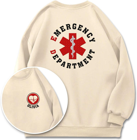 Leeprints Custom Emergency Department Embroidered Sweatshirt, Er Nurse Shirt, Emergency Nurse Hoodie, Rn Shirt Gifts
