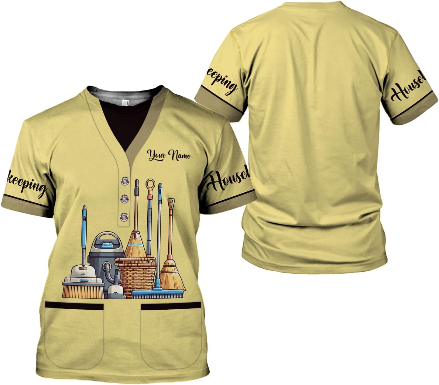 Personalized Housekeeping Shirts, Custom Cleaning Uniforms for Women 3D Cleaning Service Gifts Housekeeper Shirt Clean Lady