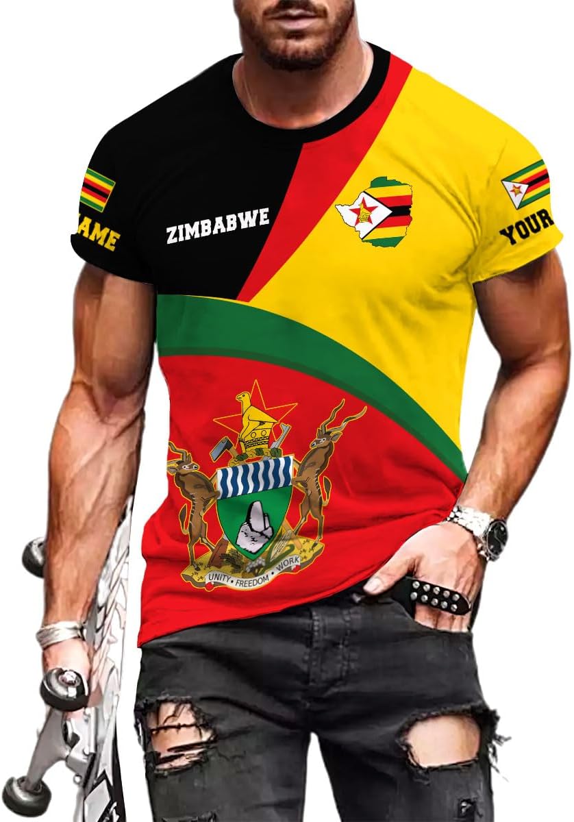 Personalized Zimbabwe Shirt, Zimbabwe Flag Pride T-Shirt, Short Sleeve Men Shirt Colourful, Gifts for Zimbabwean (ZBW 10)