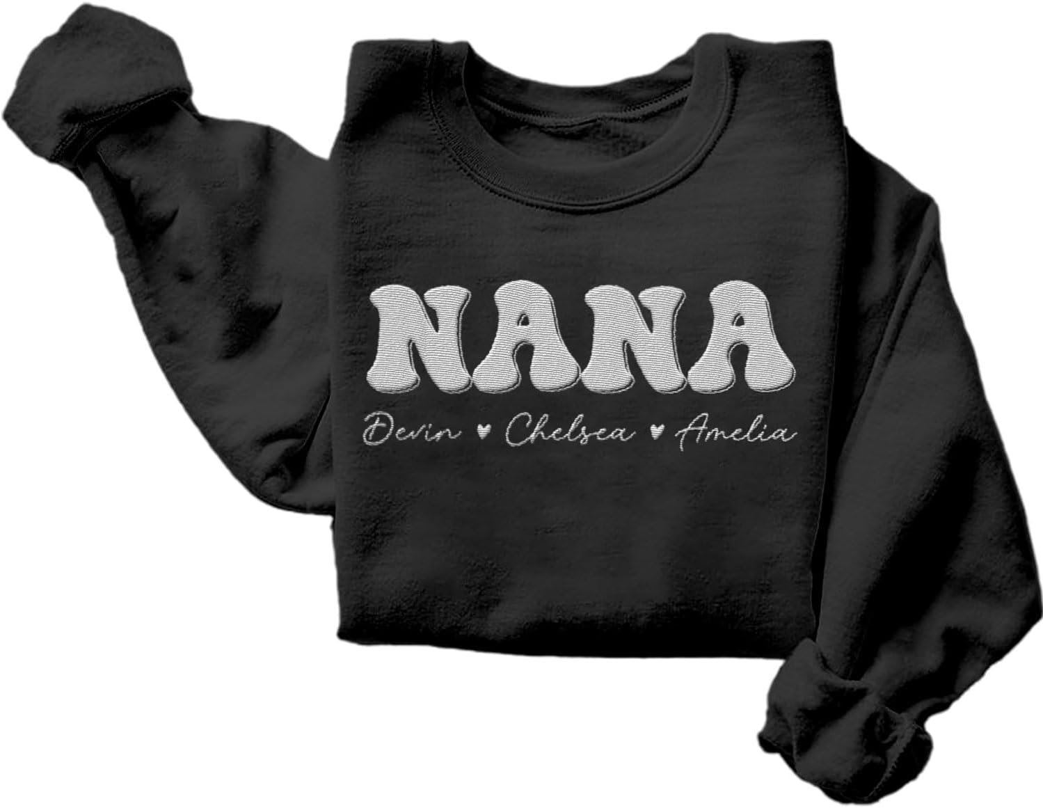 Personalized Nana Sweatshirt for Women, Custom Nana with Grandkids Names Gifts Christmas, Vallentine, Mothers Day (Polycotton, SS10)