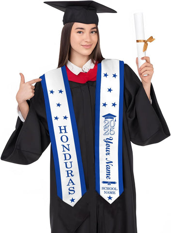 Personalized Honduran Graduation Stole 2025, Custom name Honduras Flag Sash, 2025 Grad gift