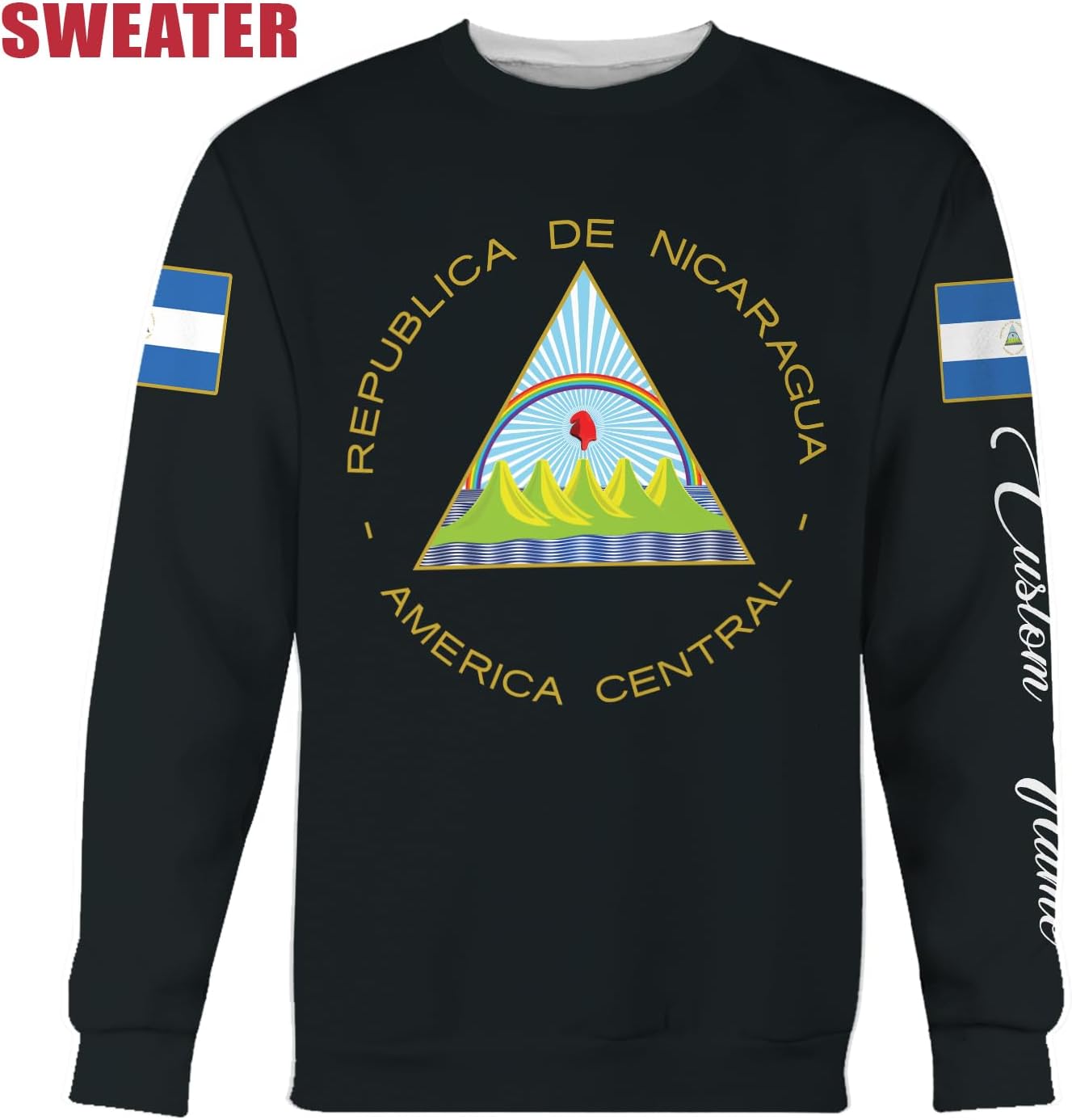 Vybonz Personalized Nicaragua APO Hoodie, Nicaraguan Pride Nicaragua Flag 3D Zip Hoodie Sweatshirt Tshirt Men and Women