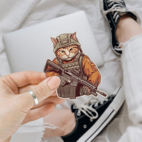 (3pcs) Tactical Cat Stickers, Armed Cats Sticker, Rifle-Carrying Cat, Operator Cat, Gun Cat, Cat Themed Stickers Die-Cut Waterproof Vinyl Sticker Laptop Water Bottle Window Phone Helmet