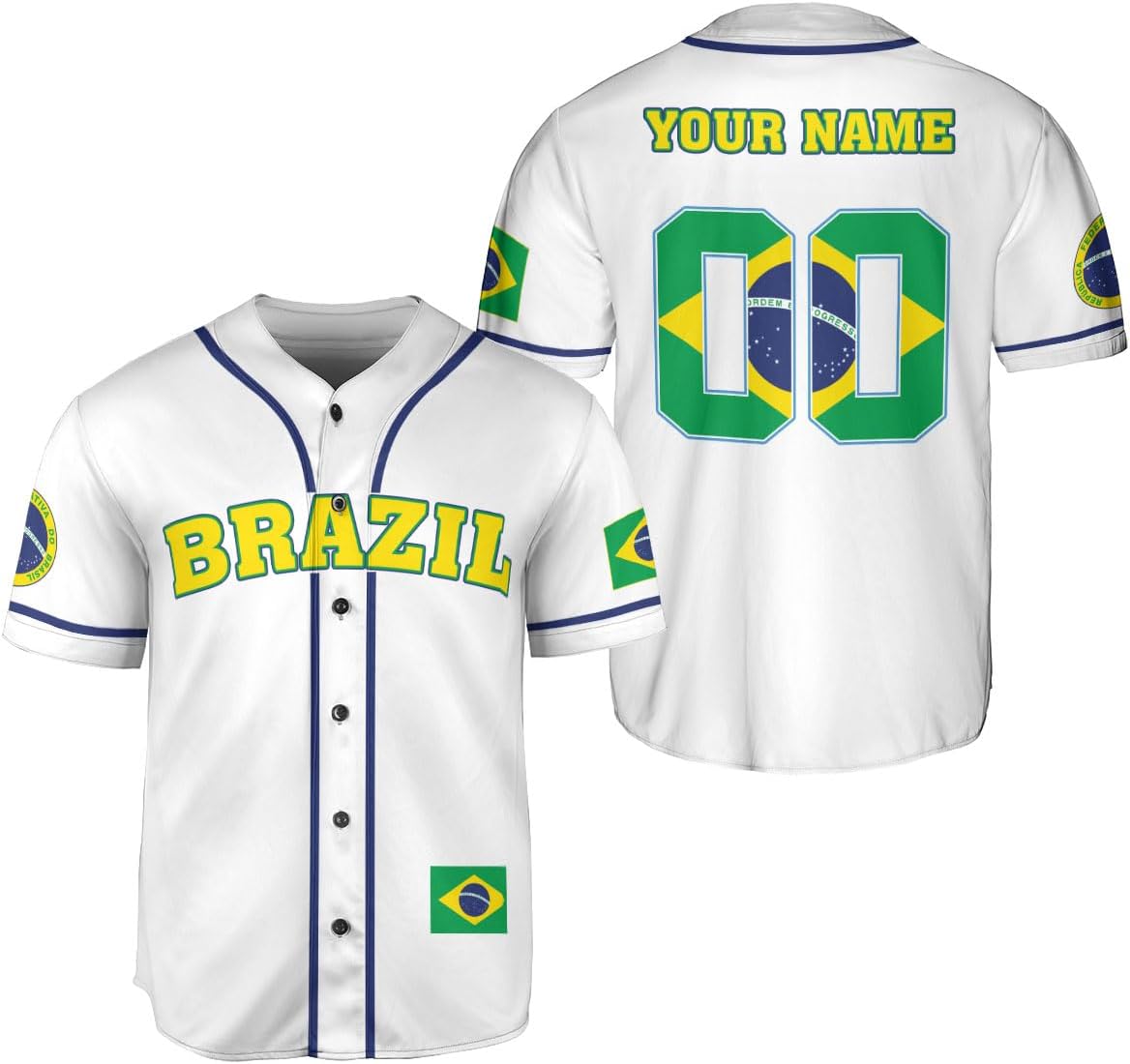 Mostprints Personalized Brazil Baseball Jersey Shirt 3D Brasil Brazilian Flag Bandera Bandeira Jersey Soccer for Men Women