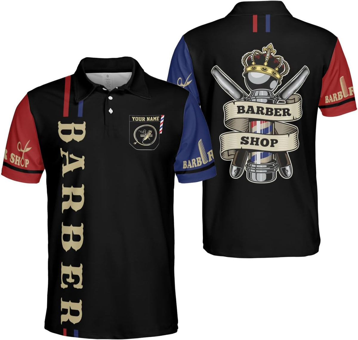 Woseprints Personalized Polo Shirts, Barber Shop Gifts for Men for Barbers