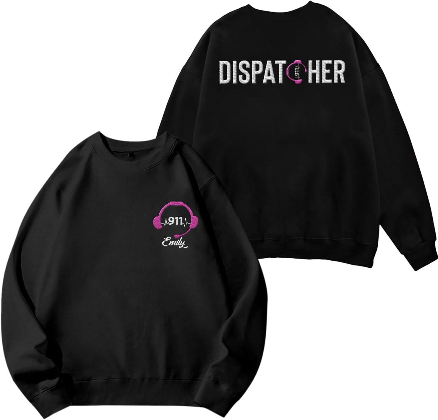 Leeprints Personalized Embroidered Dispatcher 911 Sweatshirt, Pulse Dispatch Embroider Hoodie, Thin Gold Line 911