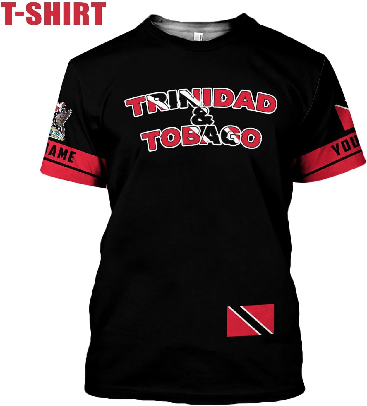 MoonArt Personalized Trinidad & Tobago Shirts Trinidad and Tobago Coat of Arms Flag 3D Shirts Trinidad Pride Gift