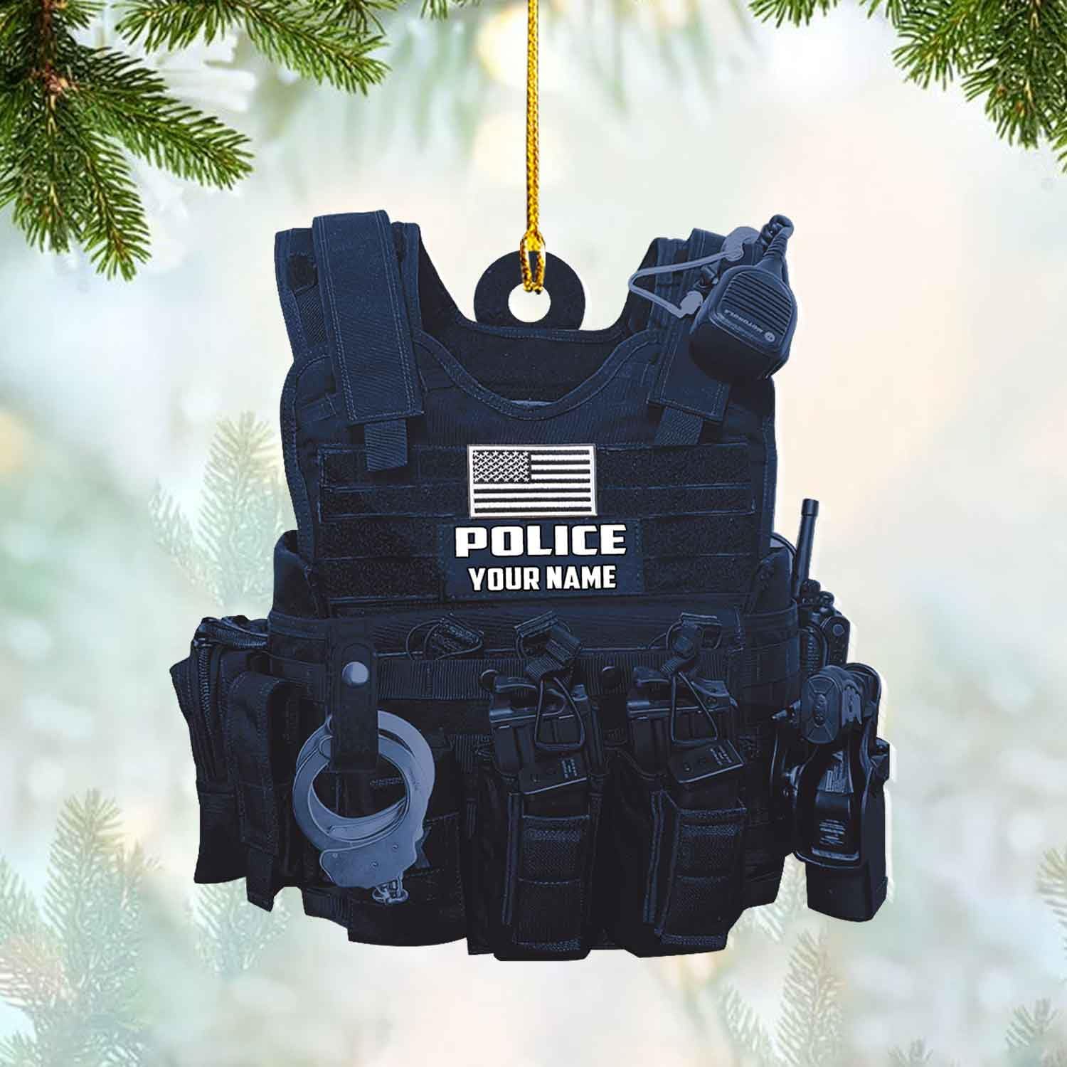 mostprints Personalized Police Ornaments Police Ornament Police Officer Flat Ornament Hanging, Police Gift Thin Blue Line Ornament Christmas Car Hanging Ornament Decorations Custom (Police 3)