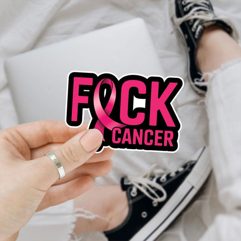 Pink Ribbon Fck Cancer 3" Sticker Gifts, Pink Ribbon Stickers, Breast Cancer Awareness Stickers Quote Vinyl Decal Waterproof for Laptop, Water Bottle, Gift for Fighters and Survivors