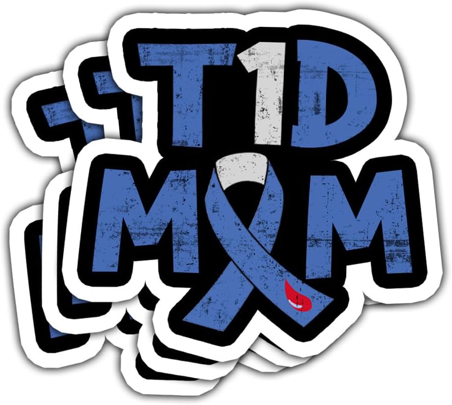 3Pcs T1D Mom Awareness Type 1 Diabetes Sticker Funny Type One Diabetes Gift Diabetes Awareness Stickers Type 1 Diabetes Stickers T1d Awareness Ribbon Decal for Laptop Bottle Phone Car Hardhat 3"