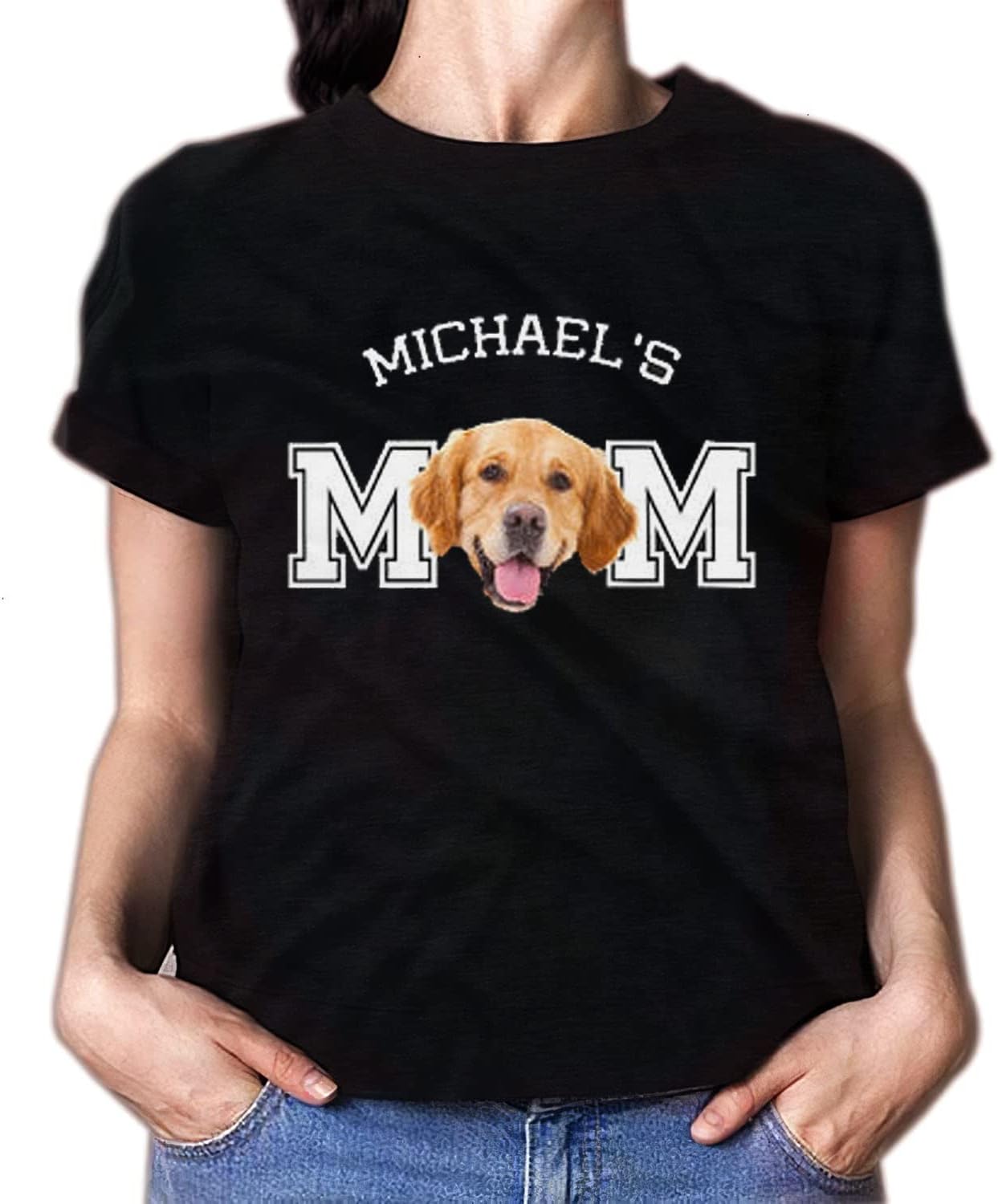 Personalized Dog Mom Shirt Sweatshirt Hoodie with Photo Names Puff Letters Gifts for Women Dog Lovers Christmas Mother's Day