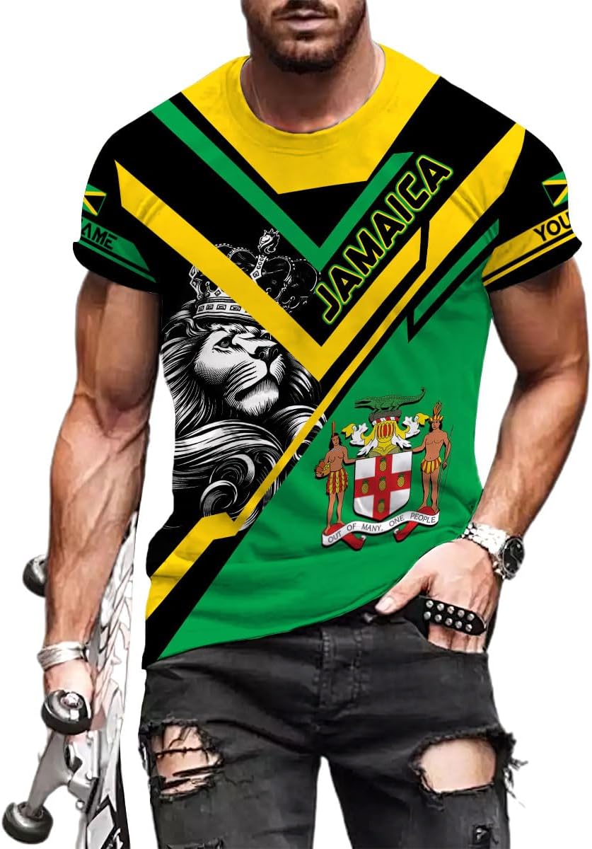 Mostprints Personalized Jamaica Shirt 3D, Custom Jamaica Flag Lion Shirt for Men and Women, Jamaican Pride T-Shirt Unisex