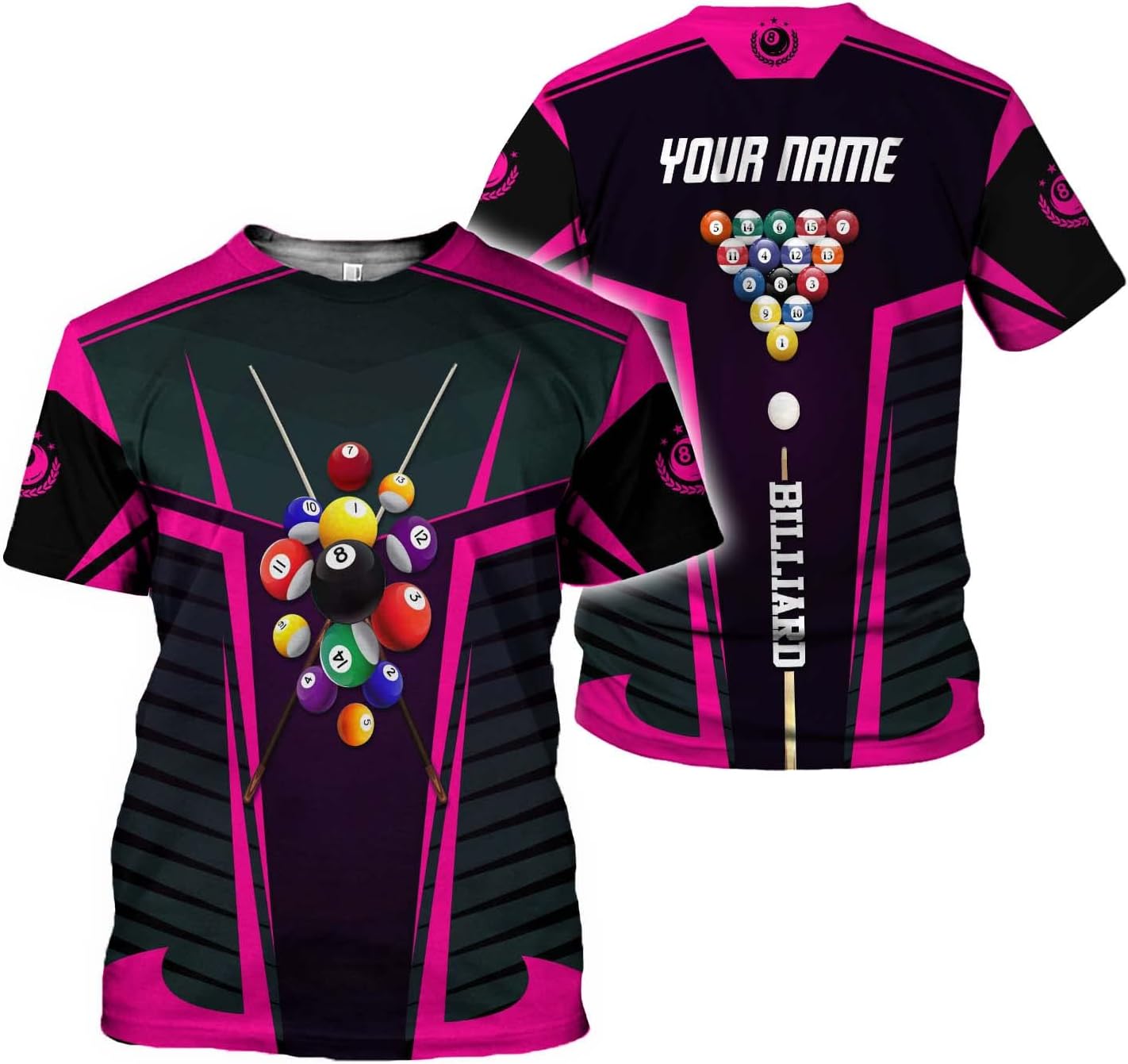 AOVL Personalized Billiard Shirts 3D Billiard Shirt Custom Billiard Flag Shirt Men's Pool Billiards Shirt 8 Ball Men Women