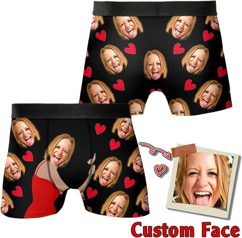 Personalized Girlfriend BoyFriend Photo Face Boxer Underwear with funny face, Custom Faces Print Shorts Novelty Briefs for Men Men's Funny Gifts Christmas, Xmas, Valentine's day gift BX69