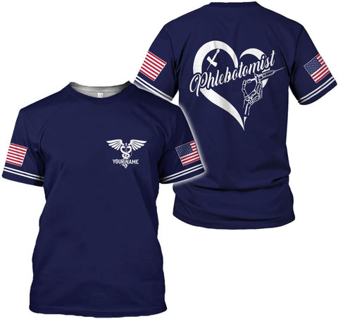 MoonArt Personalized Name Phlebotomist Shirt Gifts USA Phlebotomy Graduation Syringe Hospital Tech Nursing Emergency Shirts