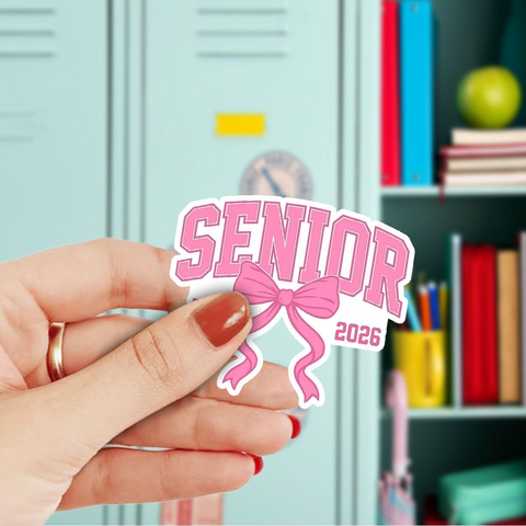 3Pcs Senior 2026 pink bow Sticker 3inches, Class of 2026 Sticker, High School College Gift for Notebook Scrapbook Stickers for Laptop Water Bottle Phone Case