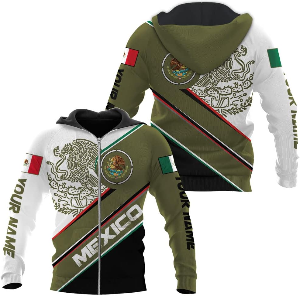 Personalized Name Mexican Hoodie 3D, Customized Mexican Hoodies for Men, Unisex Mexico Hoodie 3D, Mexico Hoodies for Men, Mexico Flag Gift for Women, T Shirt, Zip Up Hoodie, Sweatshirt HD25