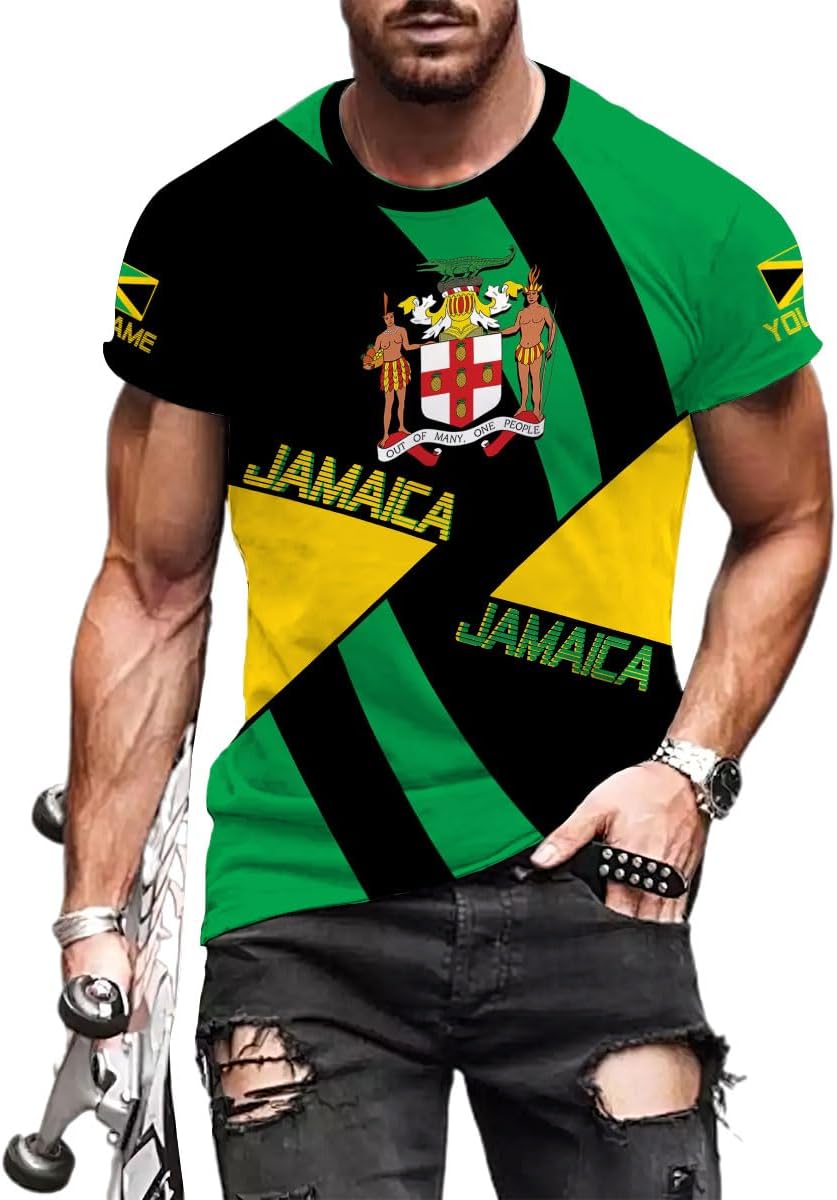 Ligthuy Personalized Jamaica Shirt 3D, Custom Jamaica Flag Lion Shirt for Men and Women, Jamaican Pride T-Shirt Unisex