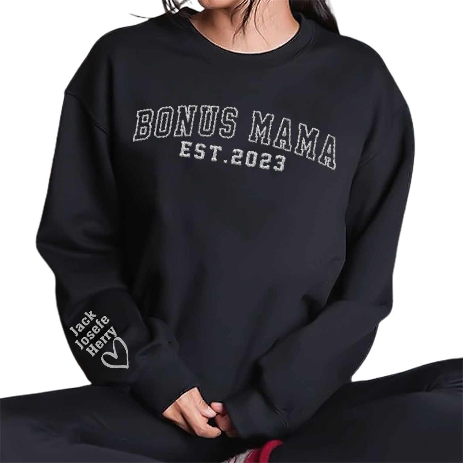 Personalized Bonus Mama Embroidered Sweatshirt, Bonus Mom Sweatshirt for Stepmom Step Mama Gifts Mother's Day 2024 (Cotton, SS183), Small-5X-Large