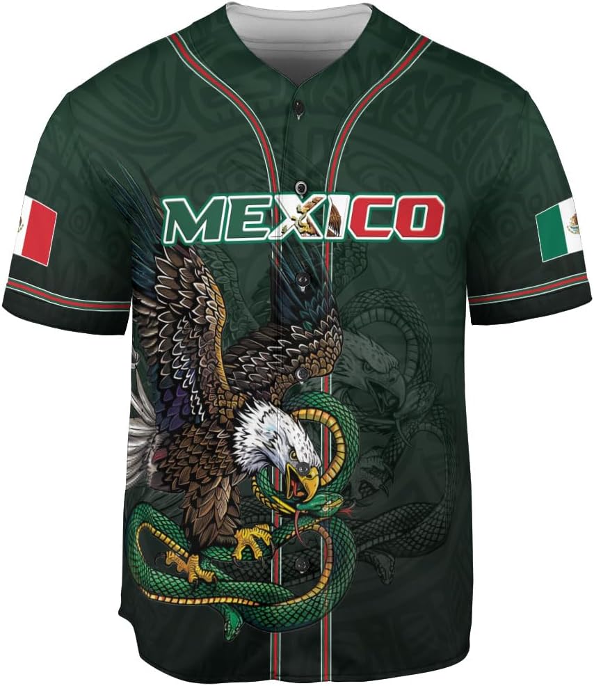 Mostprints Custom Mexico Baseball Jerseys Mexican Eagle & Flag Shirt for Teams, Mexico Shirts for Men & Women Size S-5XL