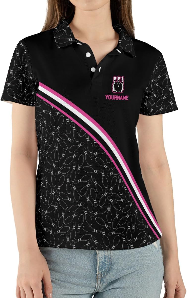 Personalized Bowling Shirts for Women, Custom Name Women Bowling Jersey, Ladies Bowling Polo Shirt for Team