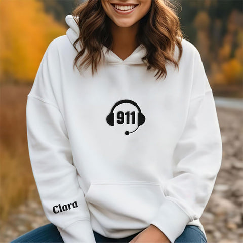 Leeprints Personalized Embroidered Dispatcher 911 Sweatshirt, Pulse Dispatch Embroider Hoodie, Thin Gold Line 911