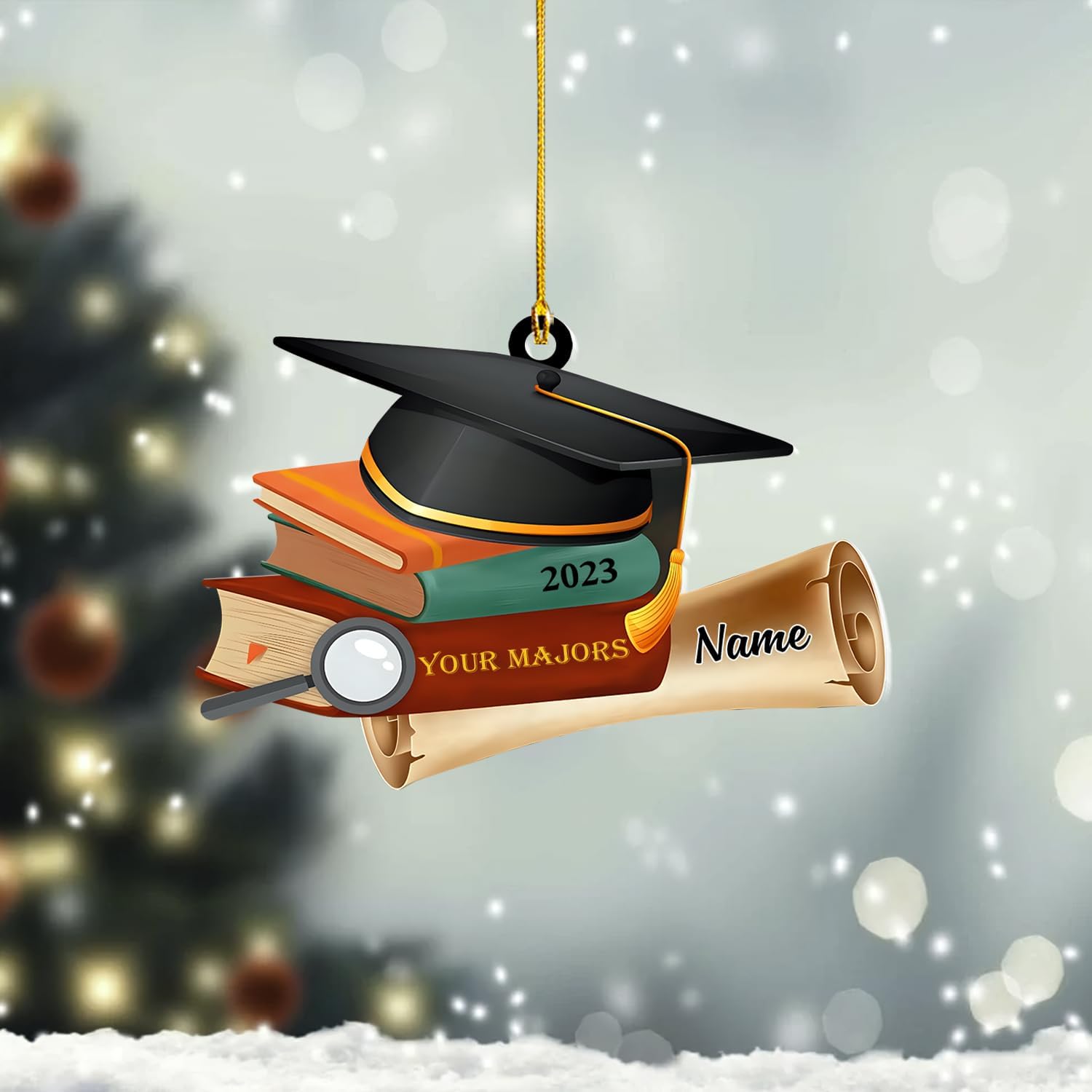MoonArt Personalized Graduation Christmas Ornament Customization Wood Plastic Ornaments for Xmas High School College Bachelor Master's Degree PhD Graduate Keepsake School, Teacher Graduation (GD2)
