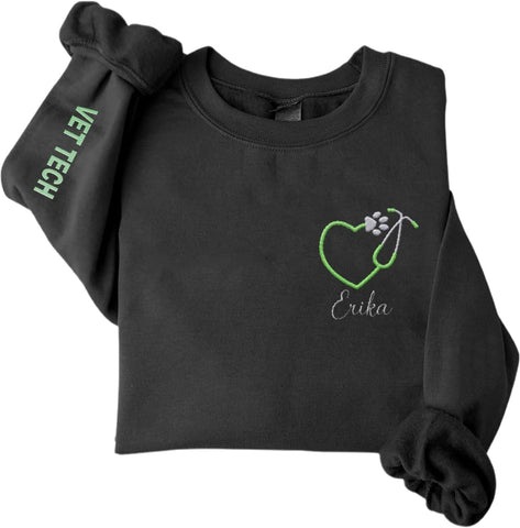 Custom Embroidered Vet Assistant Sweatshirt, Veterinary Medicine Hoodie for Women, Vet Tech Crewneck Gifts for Veterinarian