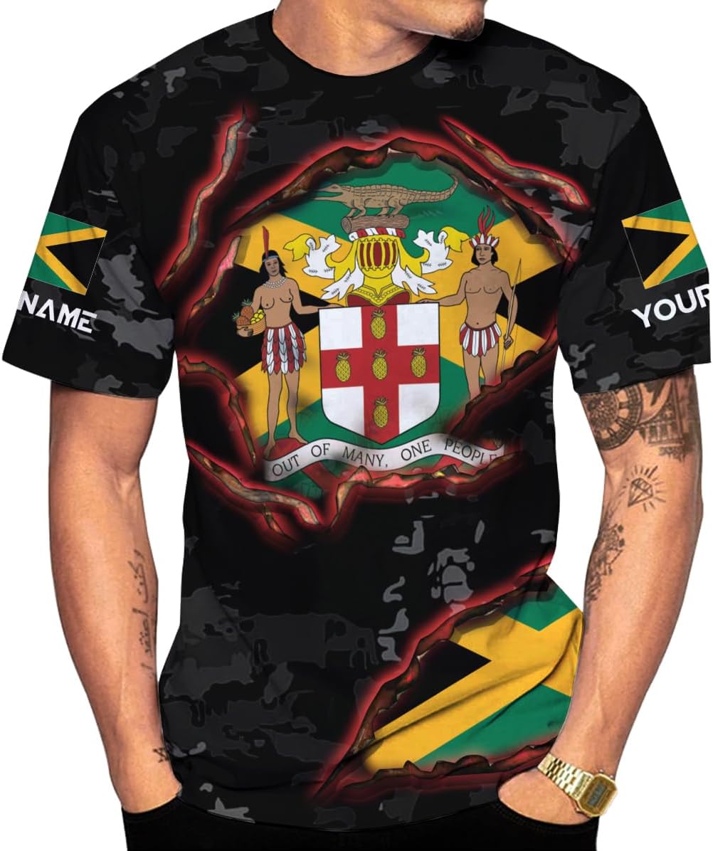 Ligthuy Personalized Jamaica Shirt 3D, Custom Jamaica Flag Lion Shirt for Men and Women, Jamaican Pride T-Shirt Unisex