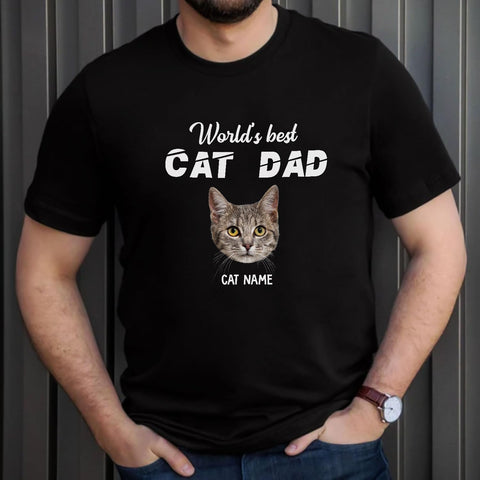 Personalized Best Cat Dad Ever Shirt, Cat Daddy Fathers Day Custom Photo Funny Custom Cat Dad Shirt with Pet Names (Cotton, TS77)