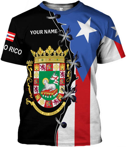 Personalized Name Puerto Rico T-Shirt 3D, Puerto Rico Shirt for Men Women, Puerto Rico Flag T Shirt All Over Printing S-5XL