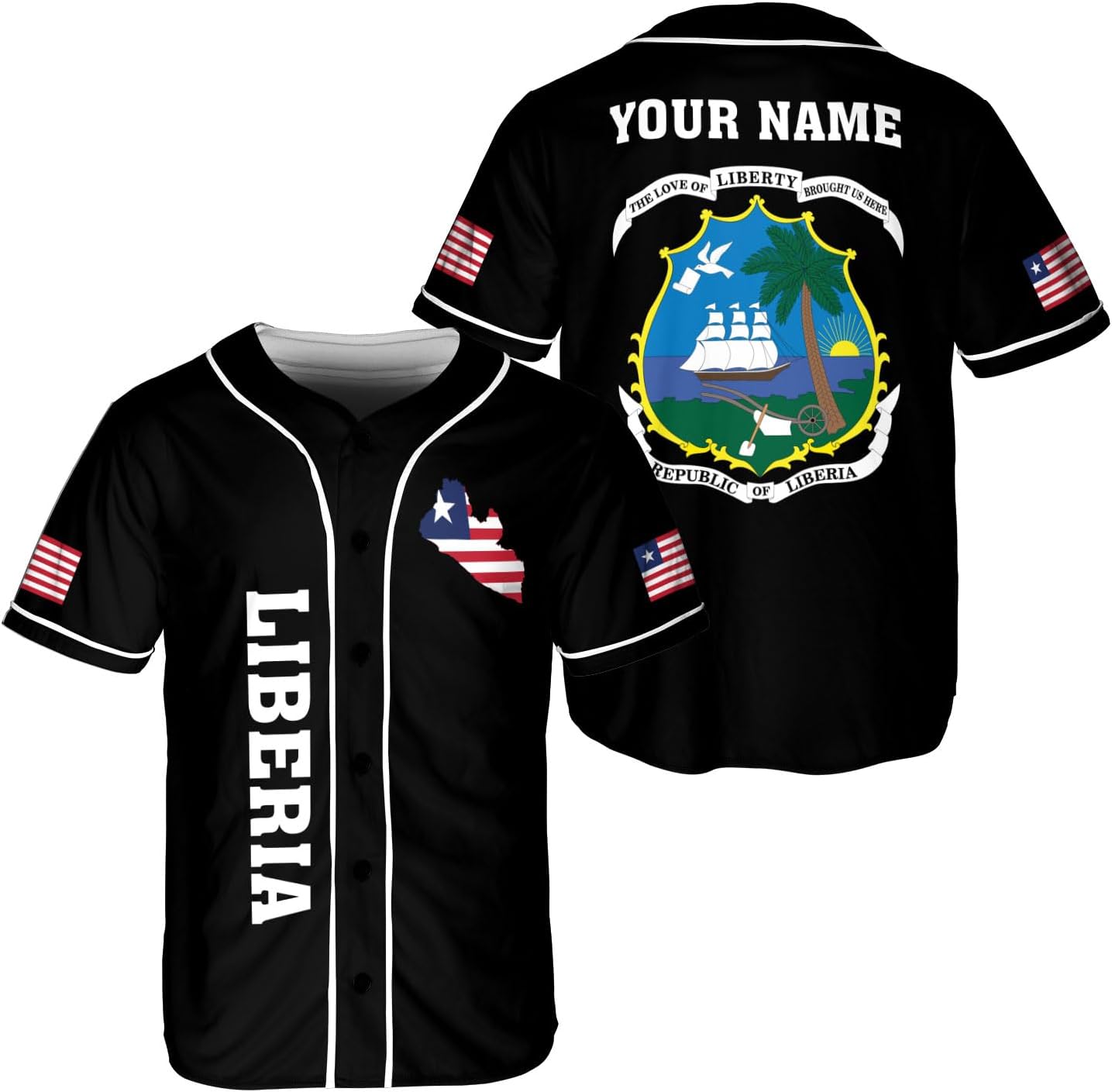 Podagree Personalized Liberia Baseball Jersey, Liberian Proud Flag Shirt Liberia Coat of Arms Liberian Gift for Men Women