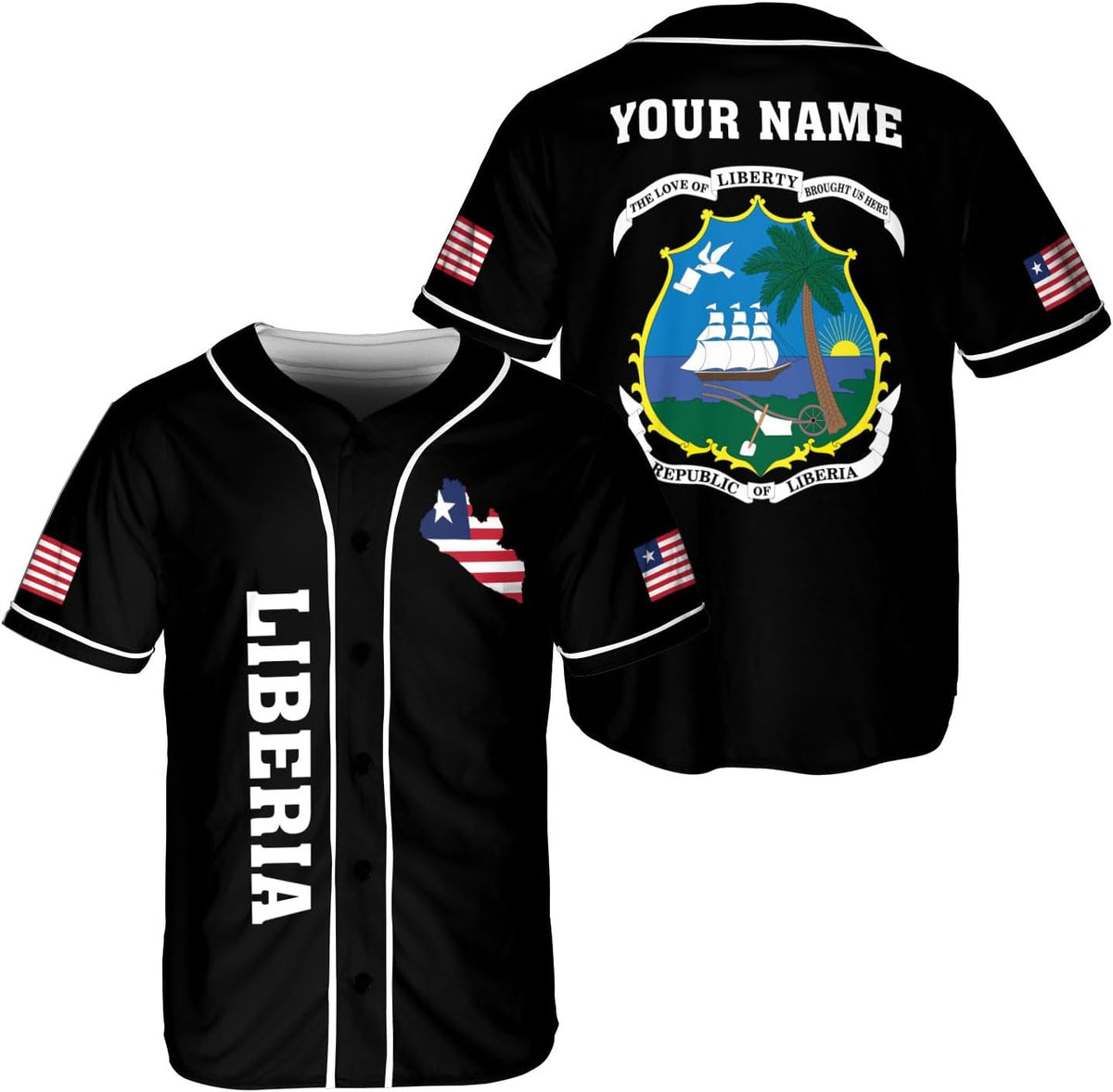 Podagree Personalized Liberia Baseball Jersey, Liberian Proud Flag Shirt Liberia Coat of Arms Liberian Gift for Men Women