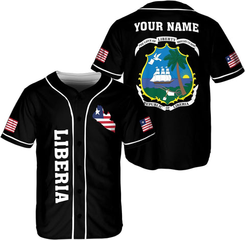 Podagree Personalized Liberia Baseball Jersey, Liberian Proud Flag Shirt Liberia Coat of Arms Liberian Gift for Men Women