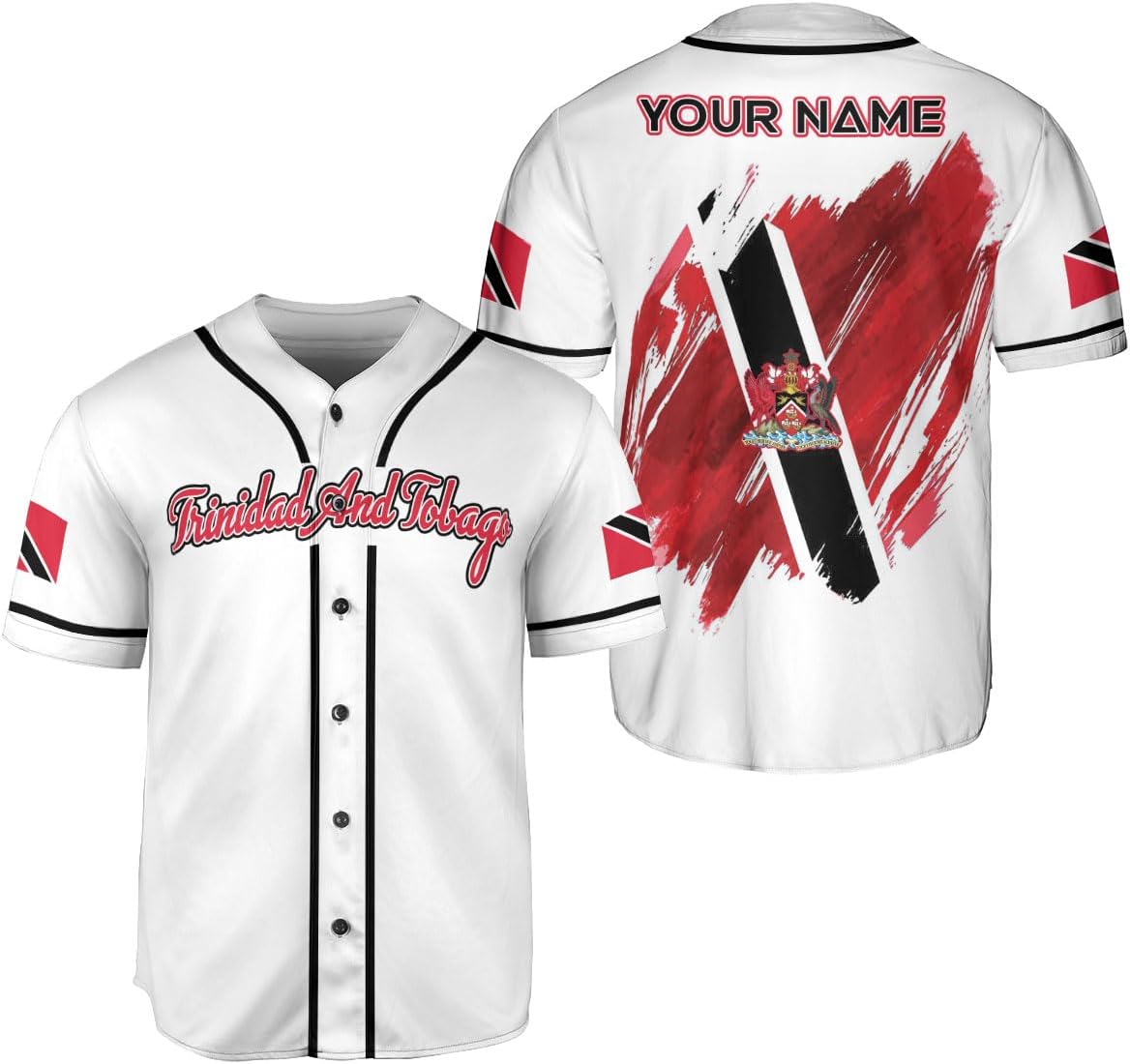 Podagree Personalized Trinidad & Tobago Baseball Jersey, Trinidad and Tobago Proud Flag Shirt Coat of Arms Gift Men Women