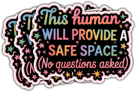 LGBTQ+ This Human Will Provide A Safe Space Sticker, 3 inches Waterproof Vinyl Sticker for Book Laptop Water Bottle Phone Case