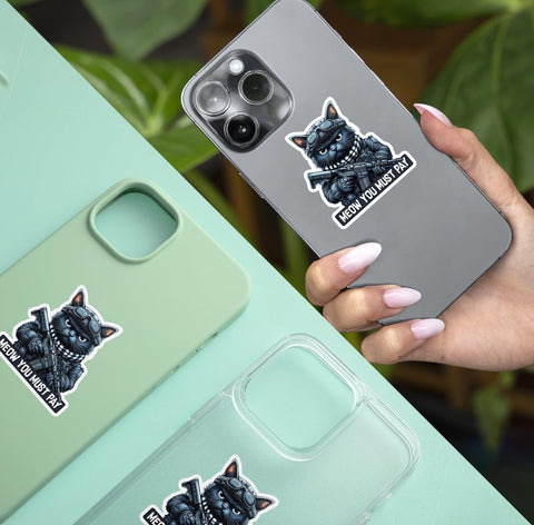 3 Pcs Meow You Must Pay Sticker, Tactical Cat Stickers, Military Cat Sticker, Gun Cat Sticker Die-Cut Waterproof Vinyl Sticker Laptop Water Bottle Window Phone Helmet 3"x3"