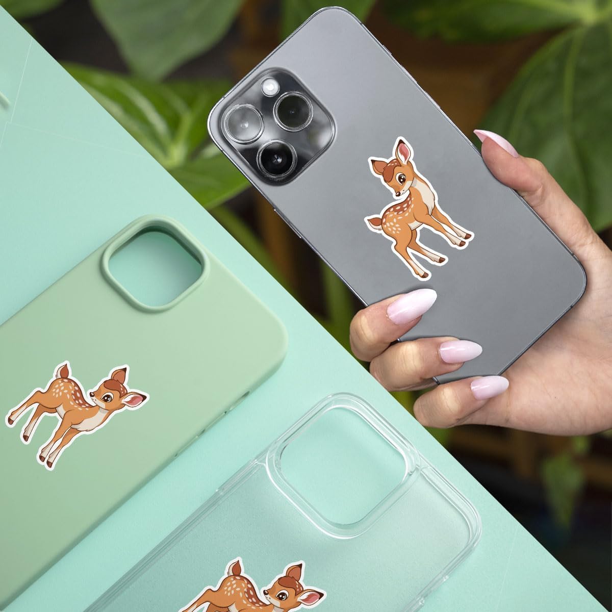 (3Pcs) Cute Baby Deer Vinyl Sticker, Lovely Deer Doe Animal Stickers, Deer Hunter Decal, Deer Face Decal, Hunting Gifts - Stickers for Laptop Water Bottle Phone Car Window Helmet 3 Inches (Deer 2)