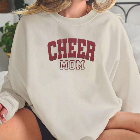 Personalized Embroidered Cheer Mom Sweatshirt Custom Proud Cheerleader Mom Embroidery Sweatshirt Gift for Cheerleader Mother (Cotton, CM 3), Small-5X-Large