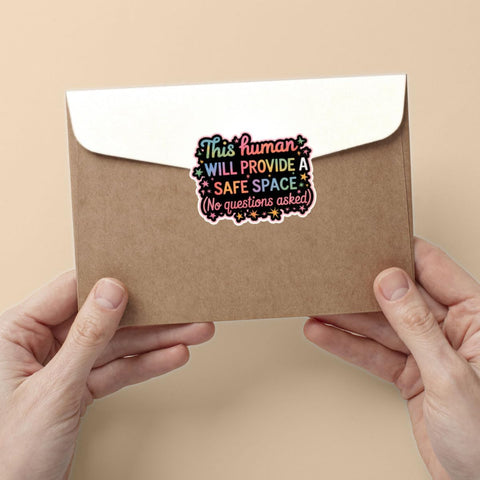 LGBTQ+ This Human Will Provide A Safe Space Sticker, 3 inches Waterproof Vinyl Sticker for Book Laptop Water Bottle Phone Case