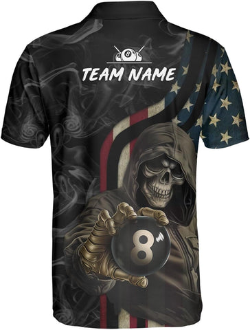 Customized Name Billiards Polo Shirts for Billiard Team, 8 Ball Pool 3D Shirt Gifts for Pool Players Men & Women