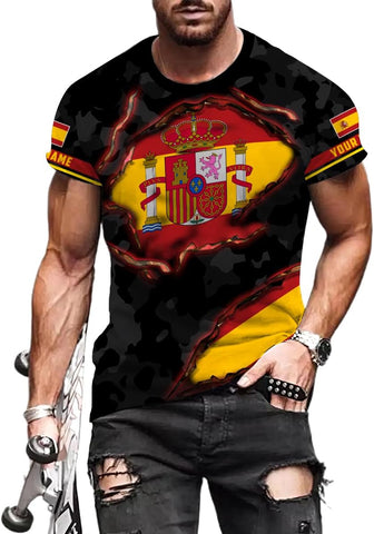 Ligthuy Personalized Name Spain Shirt 3D, Custom Spainish Shirt Flag for Men and Women, Italia Shirt Soccer Unisex Size